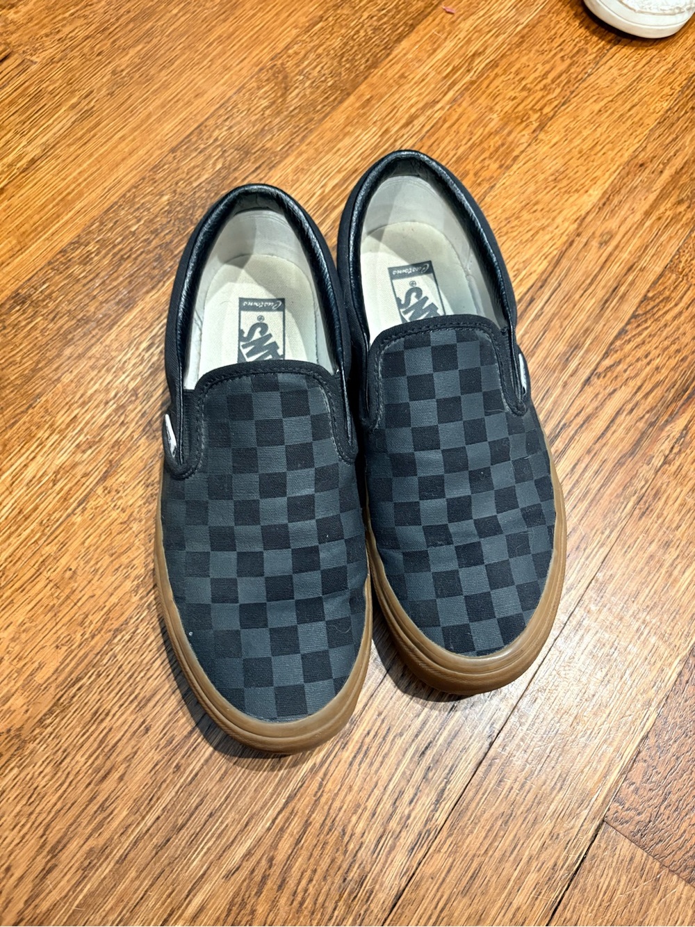 Vans Black Checkerboard Slip-On Sneakers with Gum Sole